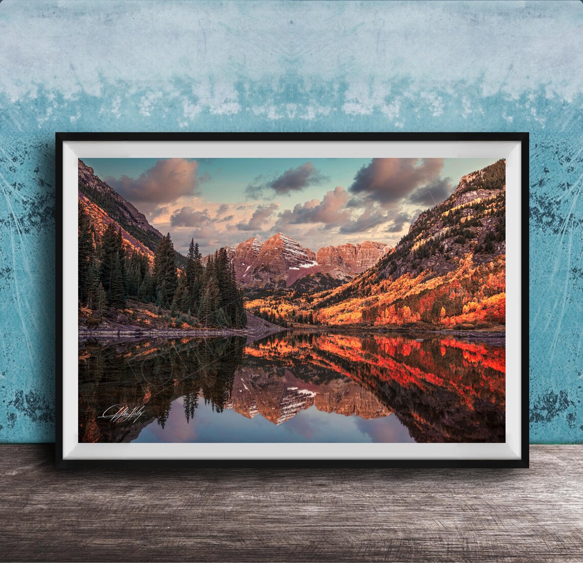 Alpine Lake Mirror Reflection Autumn Peaks Sunrise Landscape Poster