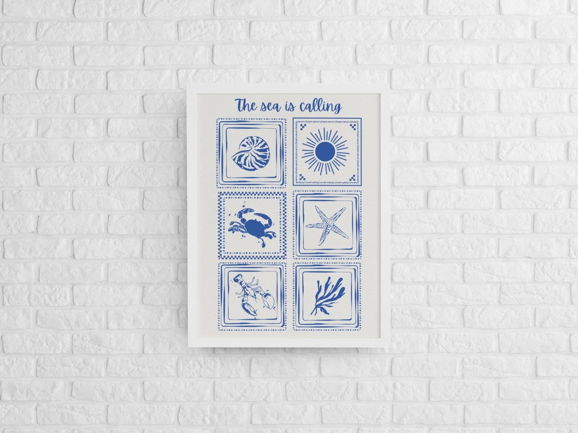 The Sea Is Calling Coastal Tile Sea Life Motif Beach Wall Poster