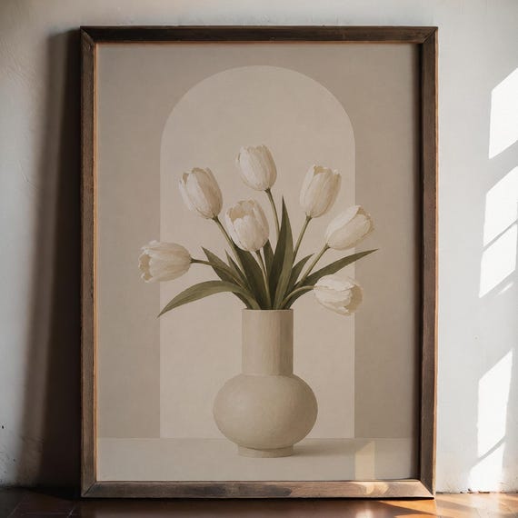 Minimalist Tulip Vase Poster Neutral Botanical Wall Art Scandinavian Floral Print