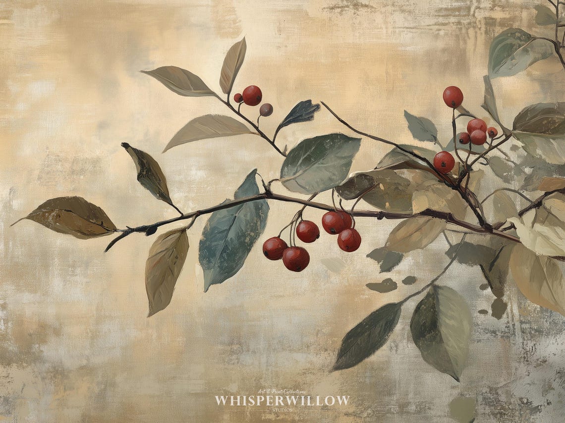Red Berry Tree Branch Vintage Style Botanical Painting Poster - Image 6