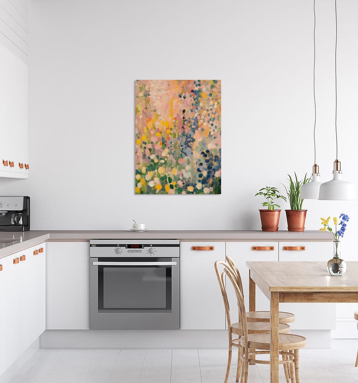 Impressionist Flower Garden in Soft Pastel Dots Painting Poster - Image 4