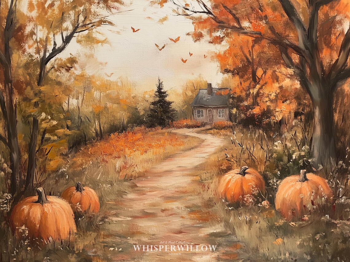 Autumn Pathway With Pumpkins, Fall Art Print - Image 6
