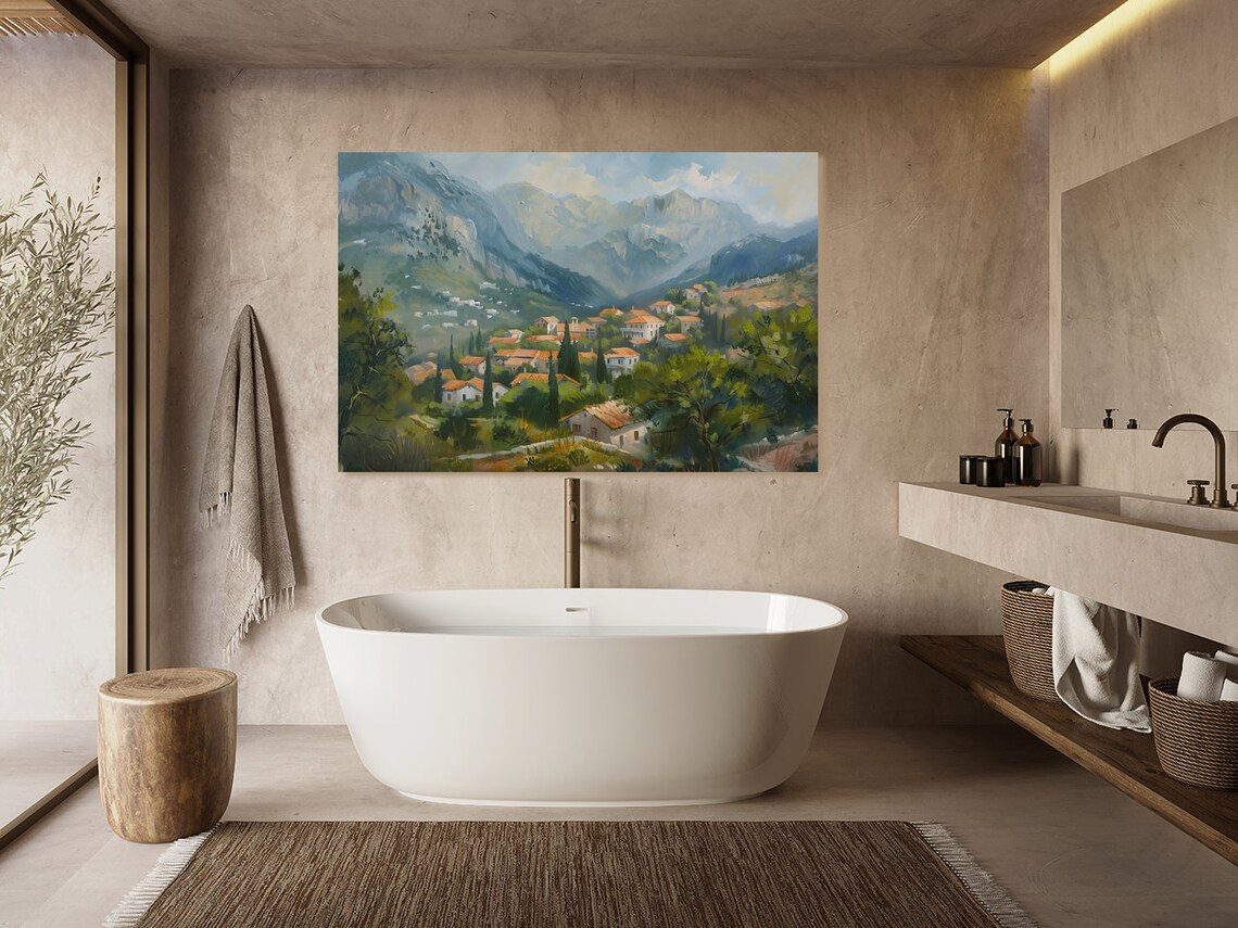 Antique Greek Mountains Oil Painting Print, Europe Decor - Image 2