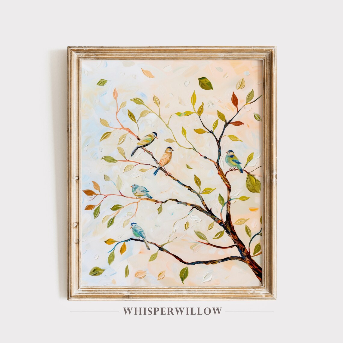 Tree Perched Birds Colorful Collage Art Print