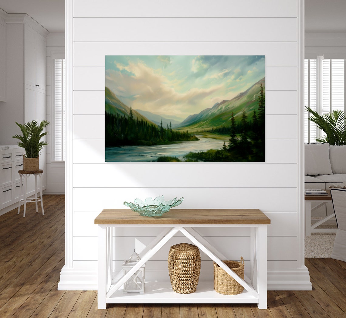 Mountain River Valley Pine Forest Wilderness Vintage Landscape Poster - Image 4