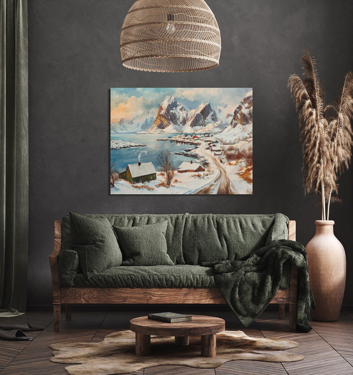 Norway Winter Mountain Homes Vintage Landscape Art Print - Image 2