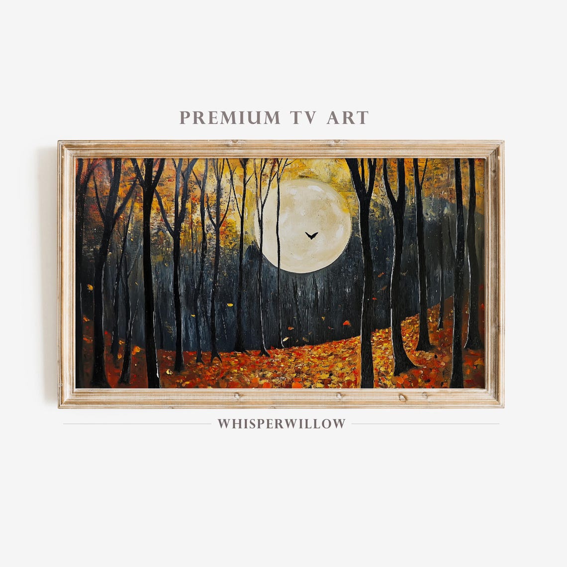 Autumn Forest Moonlight Trees Painting Full Moon Fall Poster