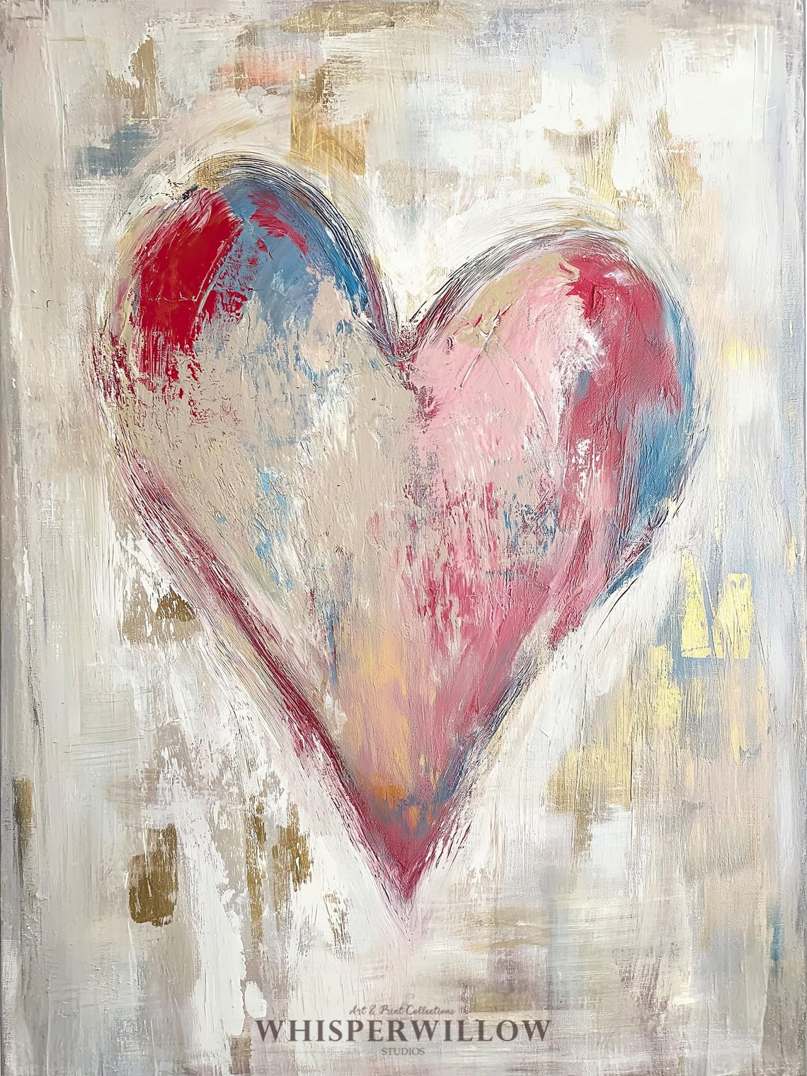 Large Textured Painted Heart in Pink Blue and Cream Art Poster - Image 6