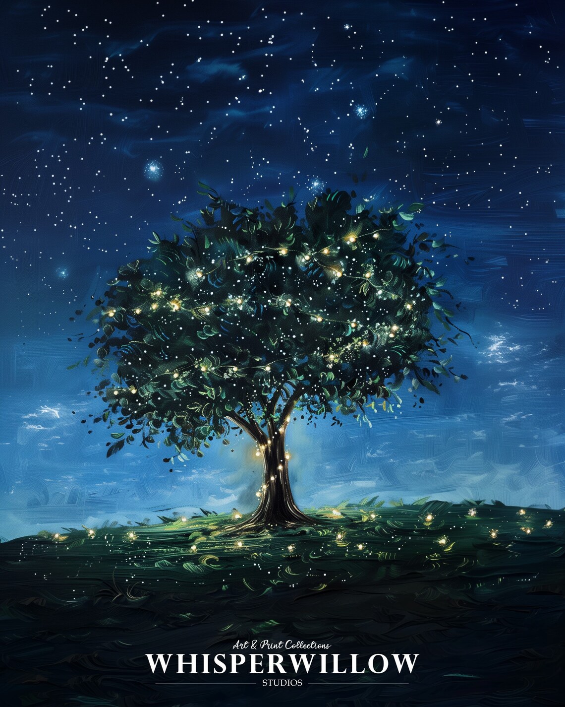 Midnight Stars Twinkle Lights Tree Art Print - Image 6