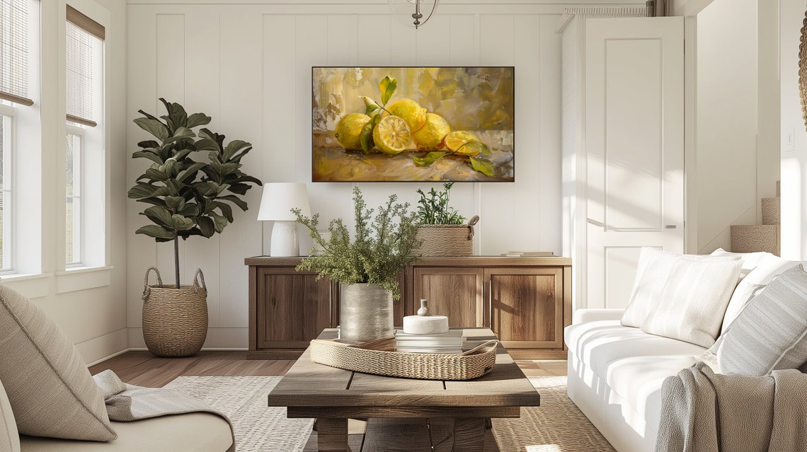 Golden Lemon Still Life Rustic Fruit Oil Painting Kitchen Poster - Image 5