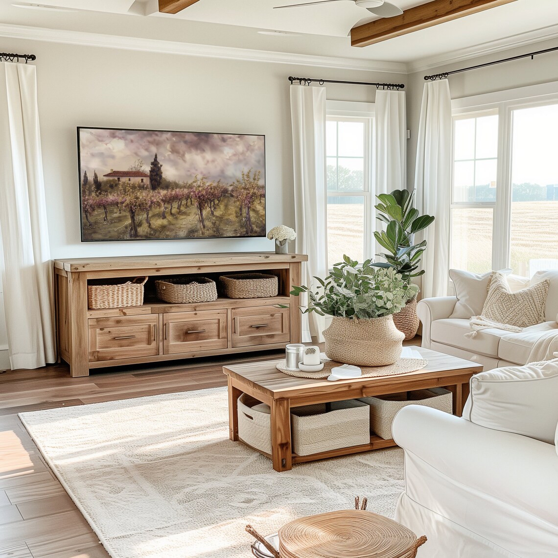 Italian Vineyard Watercolor with Farmhouse Cypress Countryside Poster - Image 4