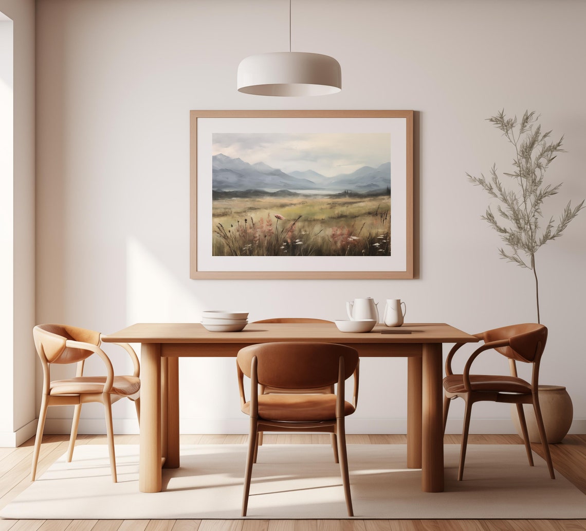 Misty Mountain Valley at Dawn Soft Grasses Vintage Landscape Poster - Image 2