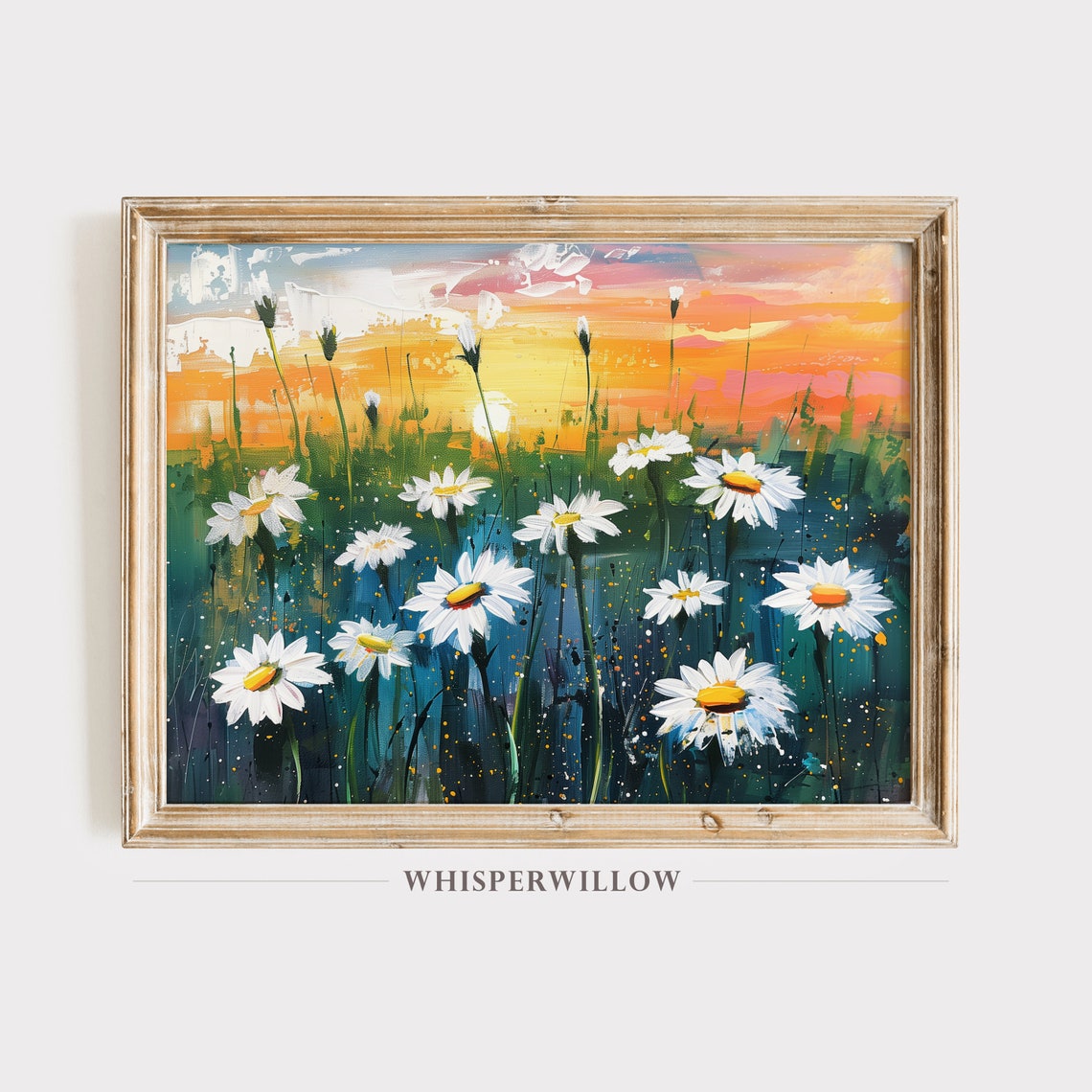 White Daisies at Sunset Colorful Impasto Flower Painting Poster