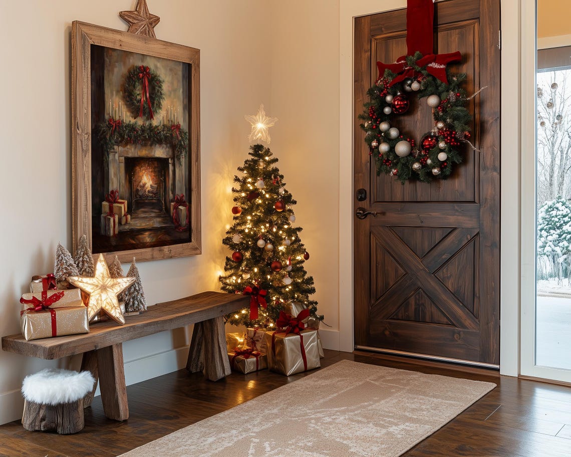 Cozy Christmas Fireplace with Wreath Garland and Gifts Poster - Image 5