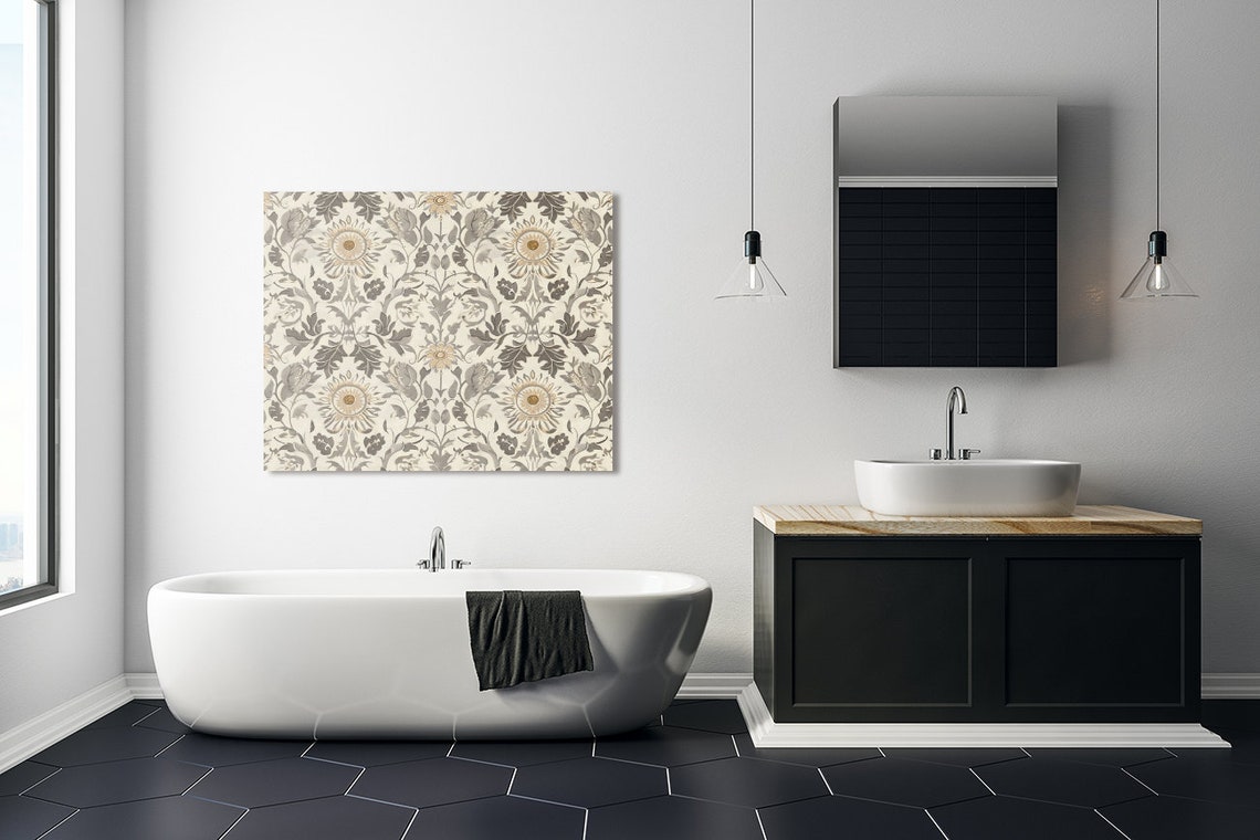 Vintage Gray Floral Damask Wallpaper Pattern Elegant Decor Poster - Image 4