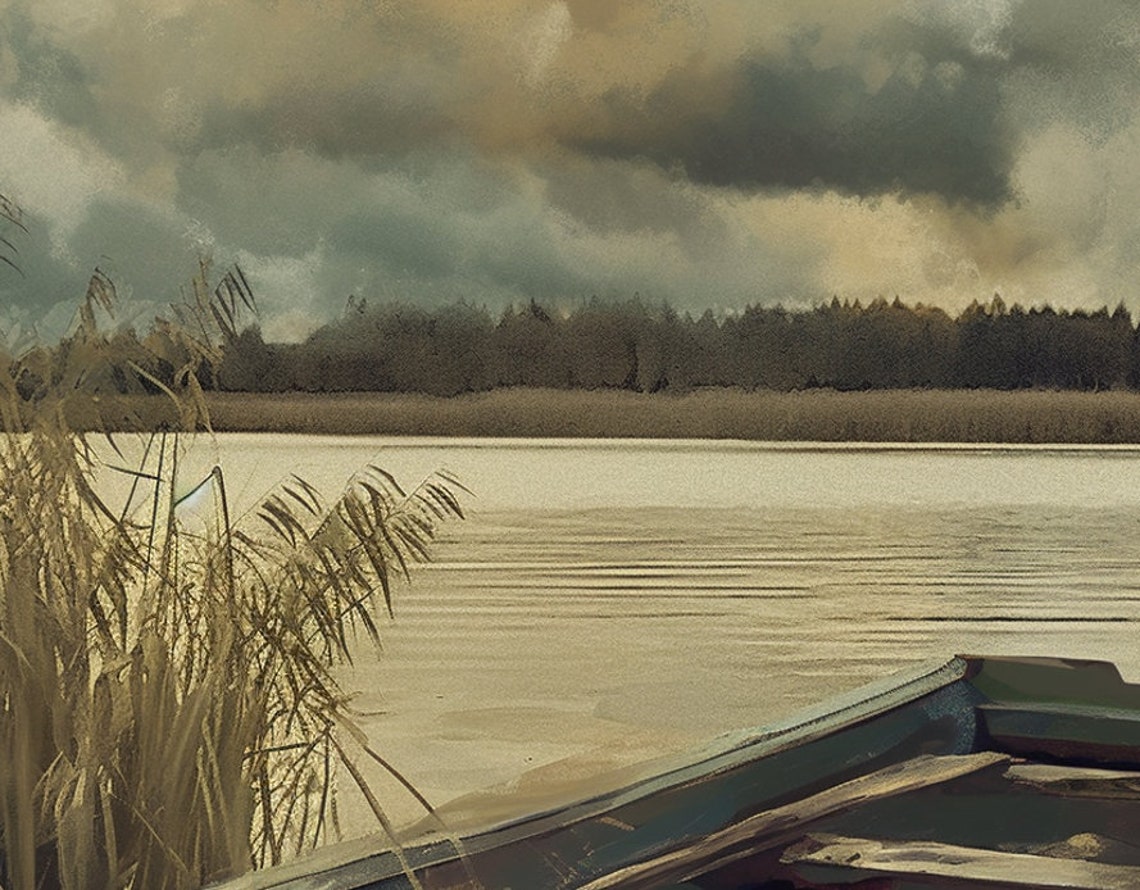 Moody Misty Lake Wooden Boat Dock Vintage Rustic Landscape Poster - Image 6