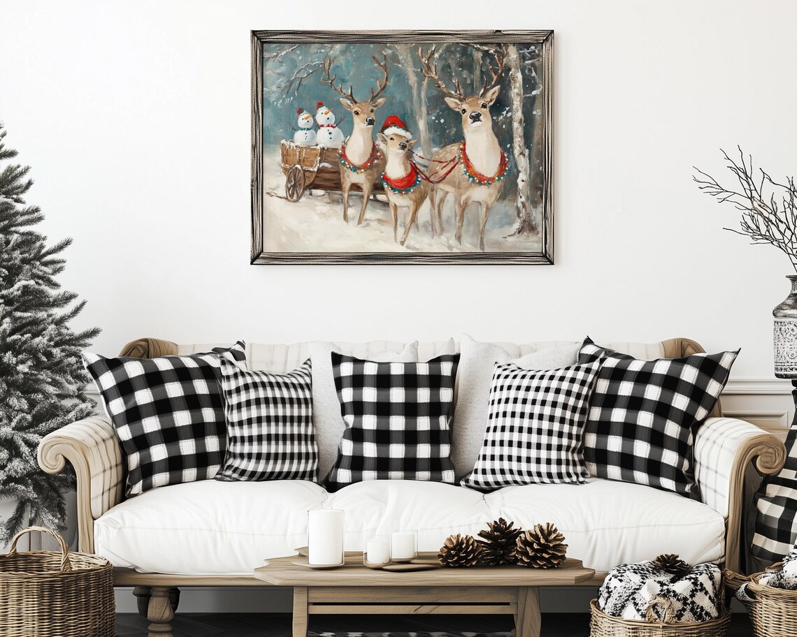 Festive Reindeer And Snowmen Holiday Art Print - Image 3