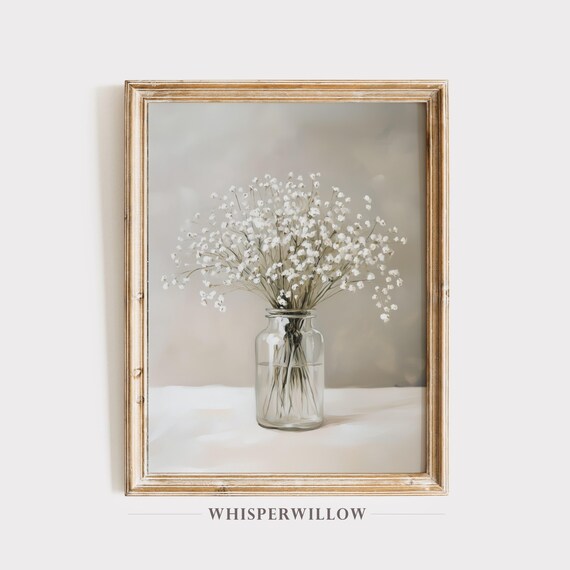 Baby's Breath Bouquet Painting, Elegant Floral Art Print