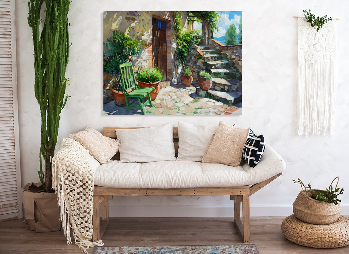 Sunny Tuscan Patio With Terracotta Pots Italian Courtyard Art Poster - Image 2