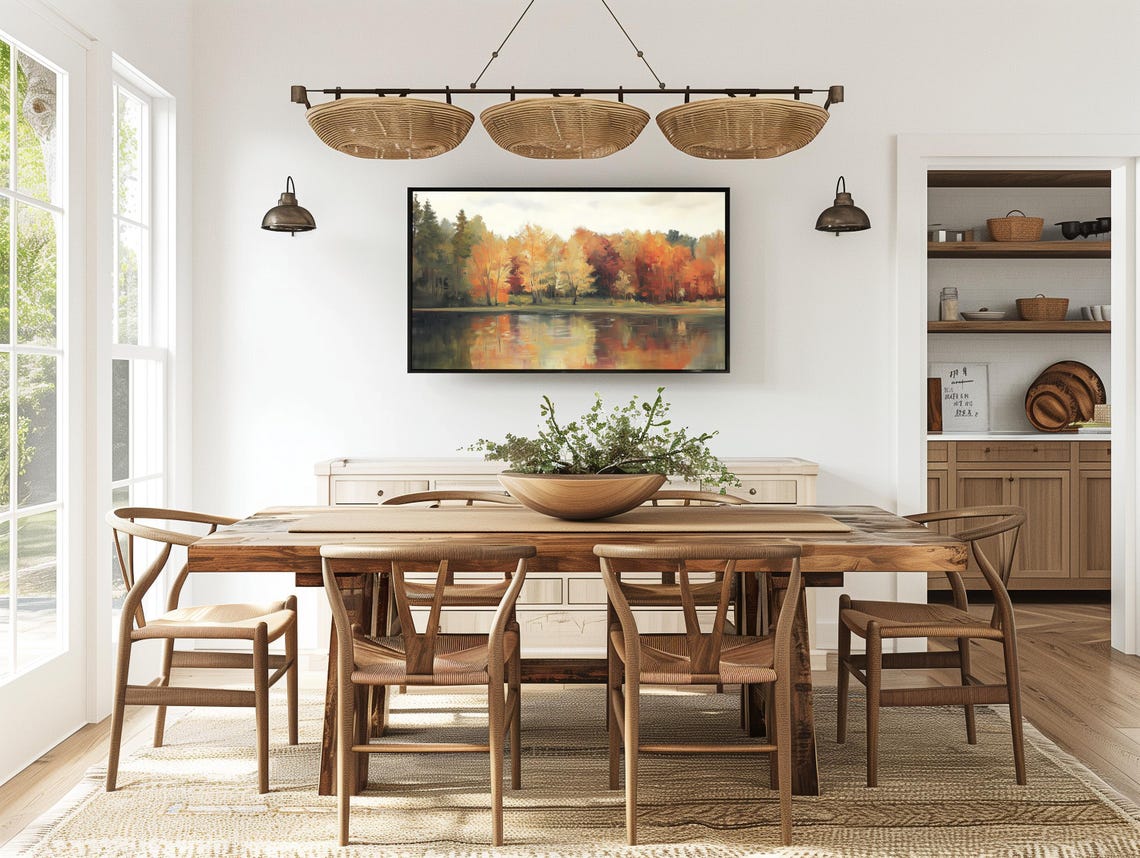 Autumn Lake Reflecting Bright Orange Fall Trees Painting Poster - Image 3