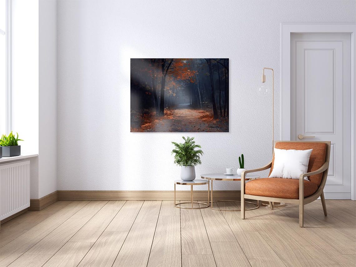 Autumn Forest Shadow Pathway Painting Moody Fall Trail Poster - Image 3