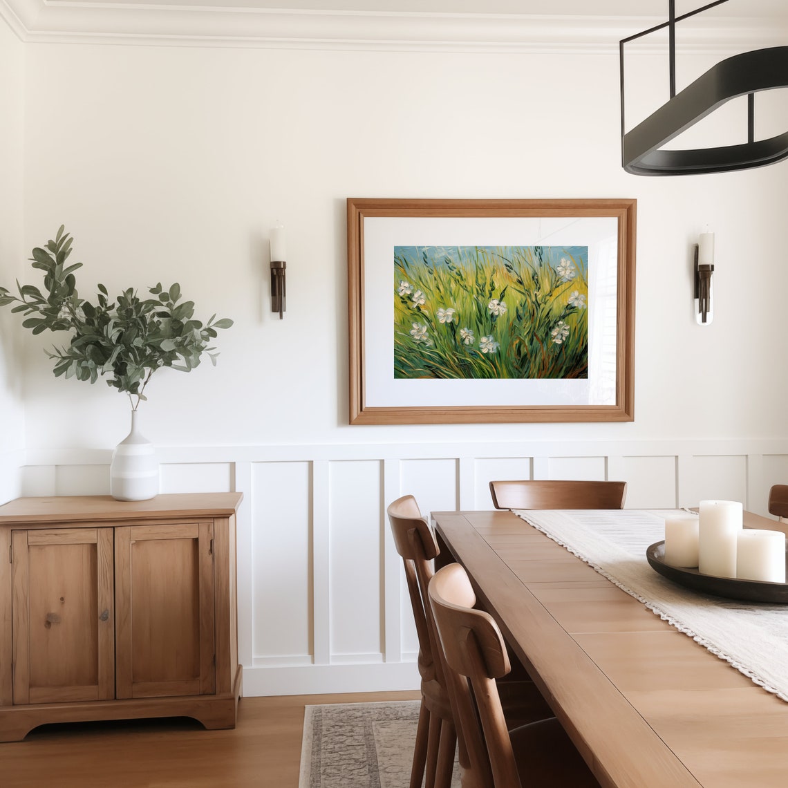 White Wildflowers Wheat Field Van Gogh Style Impressionist Poster - Image 3
