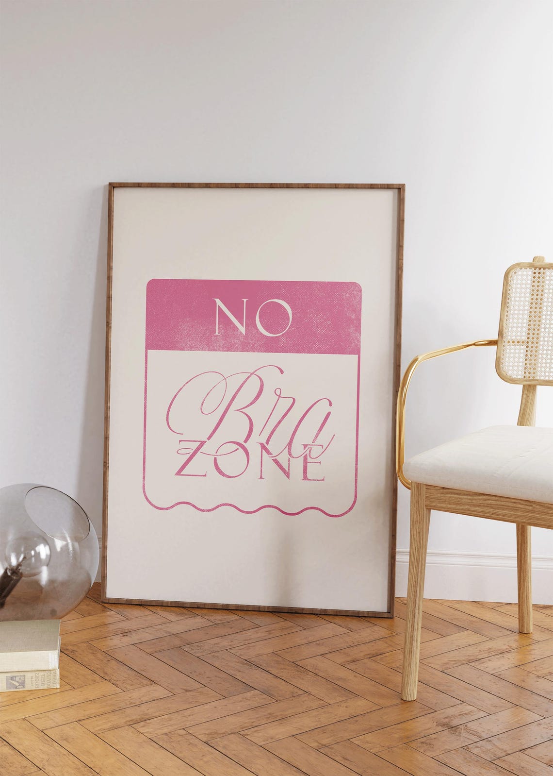 No Bra Zone Pink Script Sign Print Funny Feminist Dorm Room Wall Art - Image 2