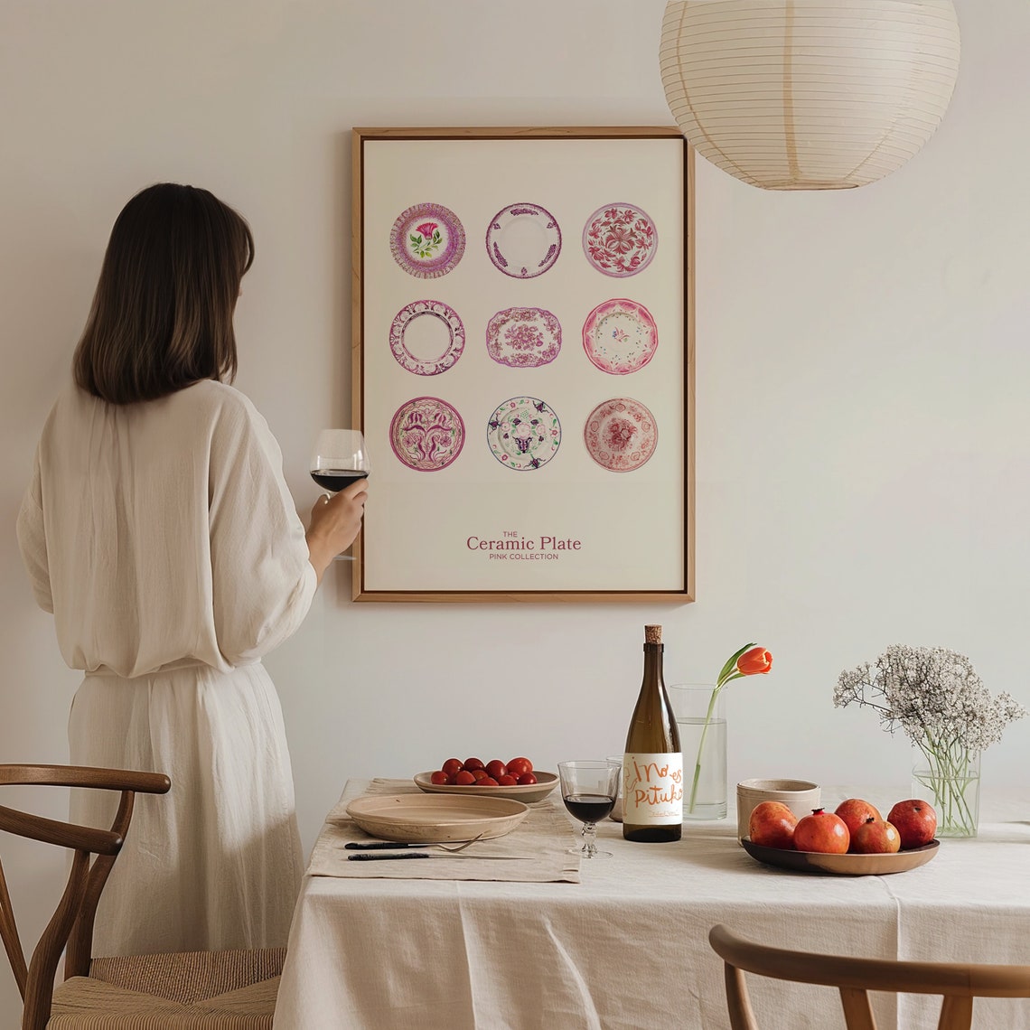 Vintage Pink Ceramic Plate Collection Retro Kitchen Wall Decor Print - Image 4