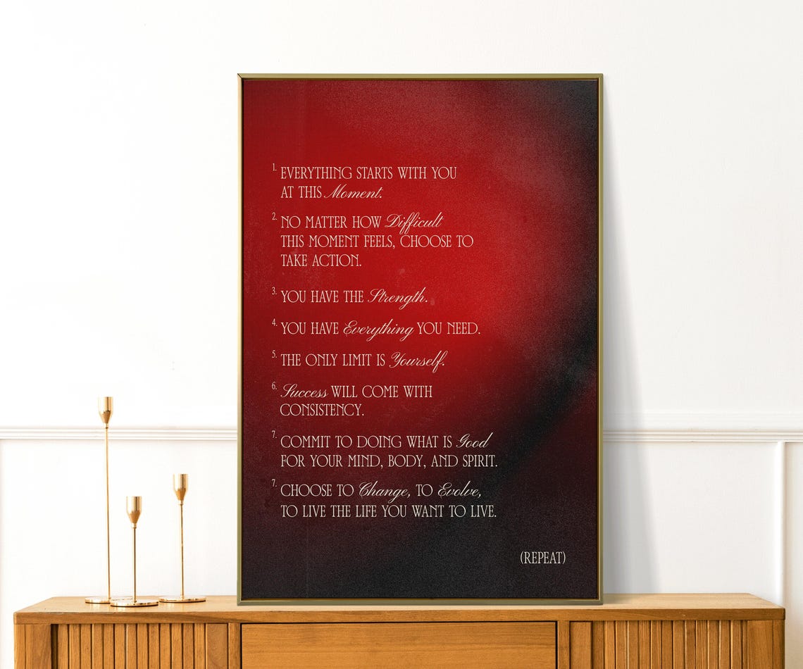 Everything Starts With You Dark Red Affirmation List Self Love Print - Image 2