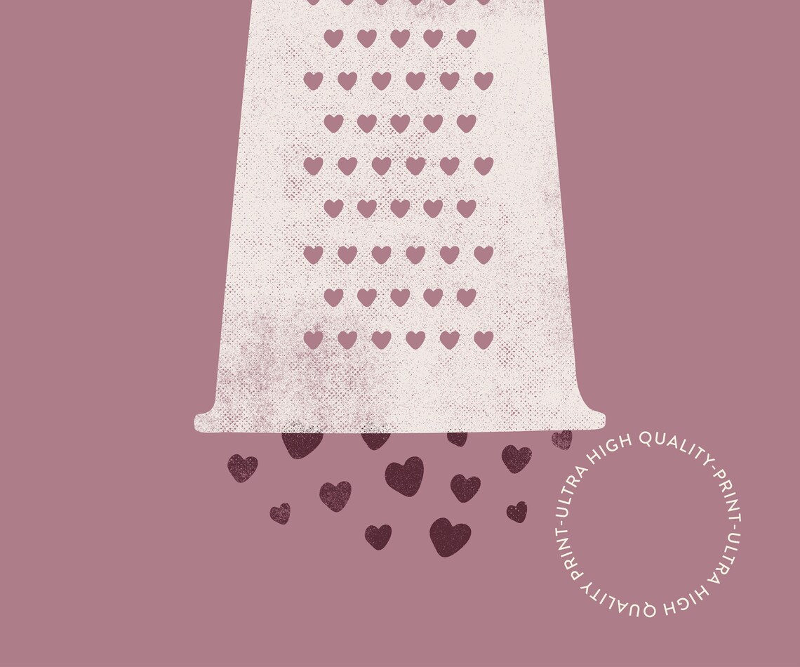 Grate Love Cheese Grater Hearts Pun Funny White Mauve Valentine Poster - Image 5