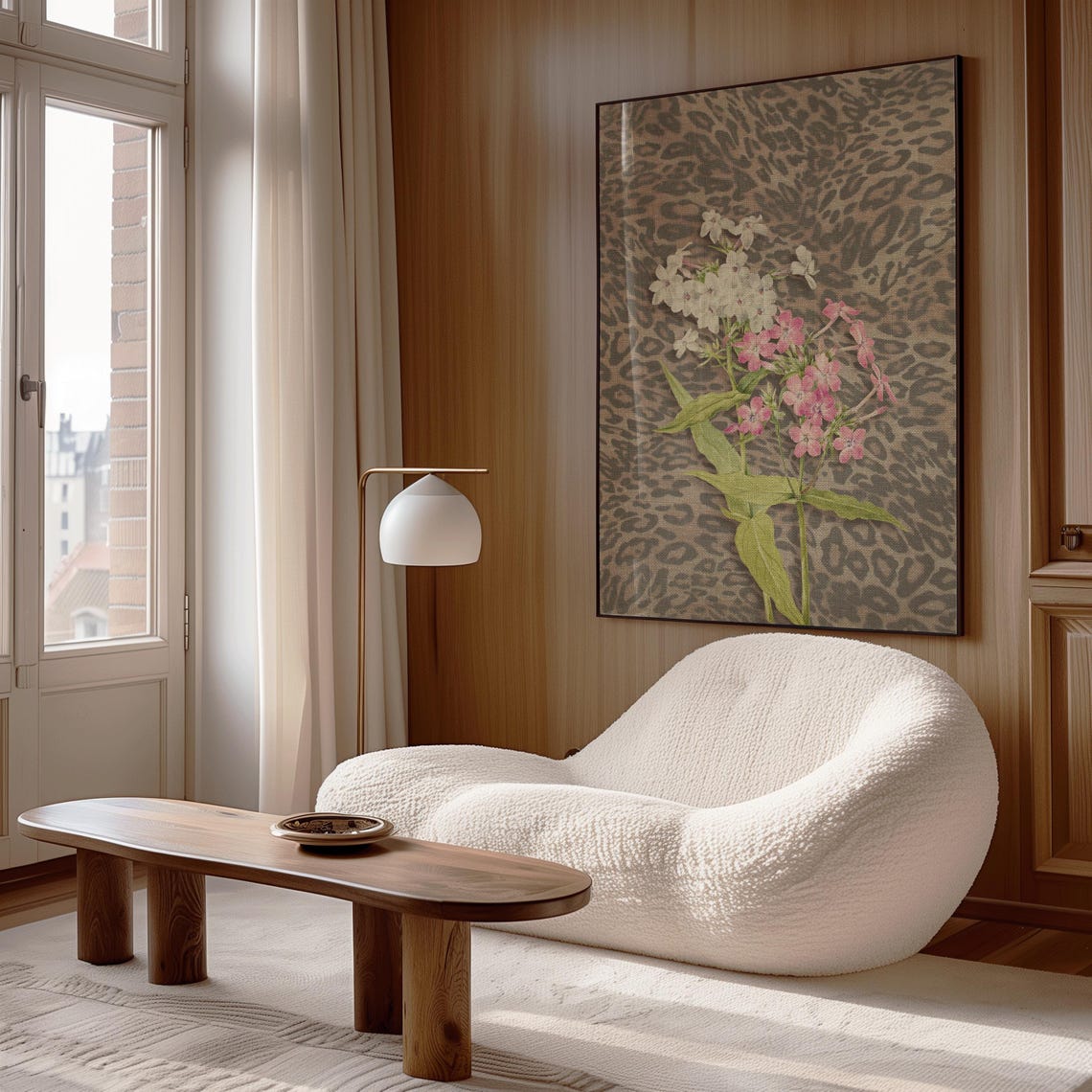 Pink White Wildflowers Botanical Art Leopard Texture Floral Wall Art - Image 2