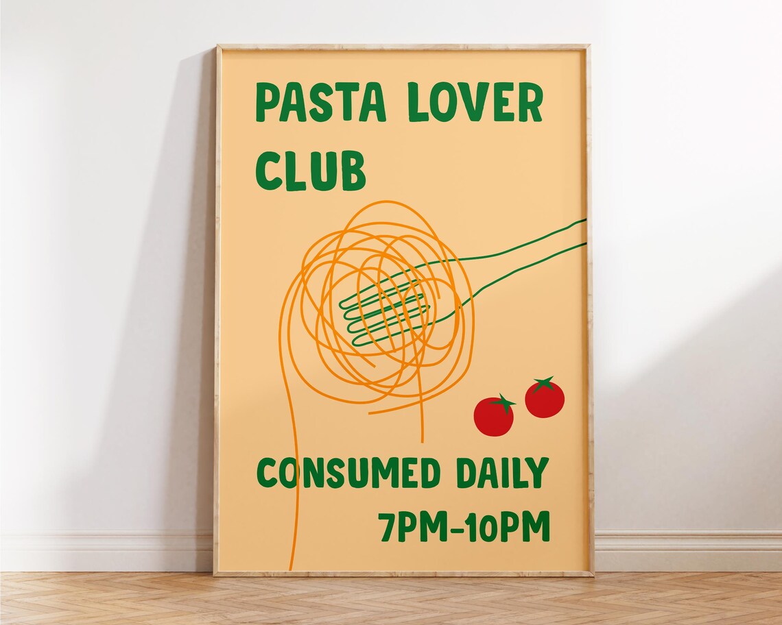 Pasta Lover Club Consumed Daily Retro Kitchen Foodie Humor Poster
