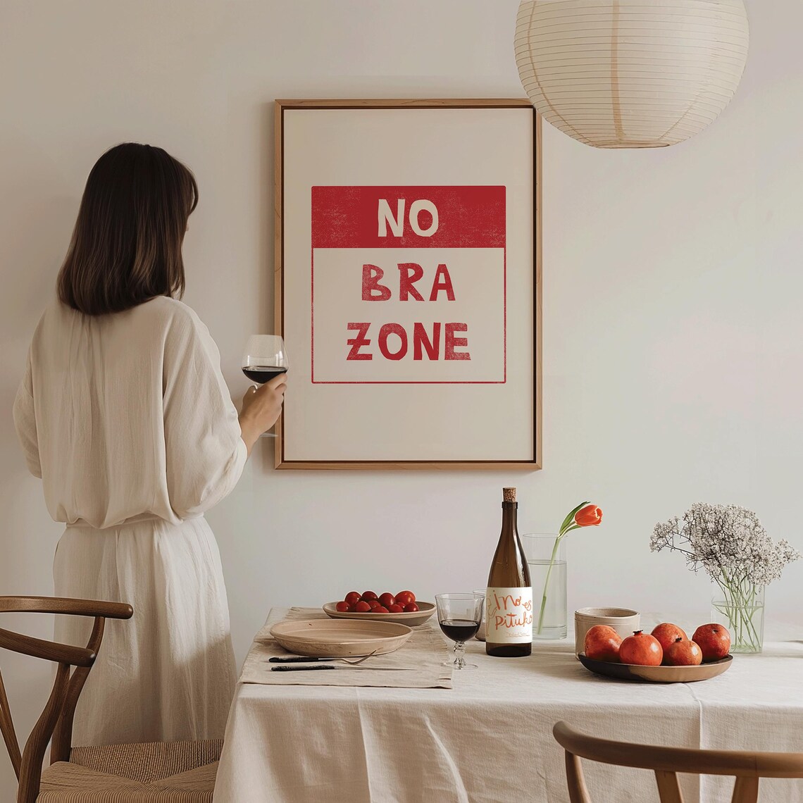 No Bra Zone Red Block Sign Print Funny Feminist Bedroom Wall Art Poster - Image 4