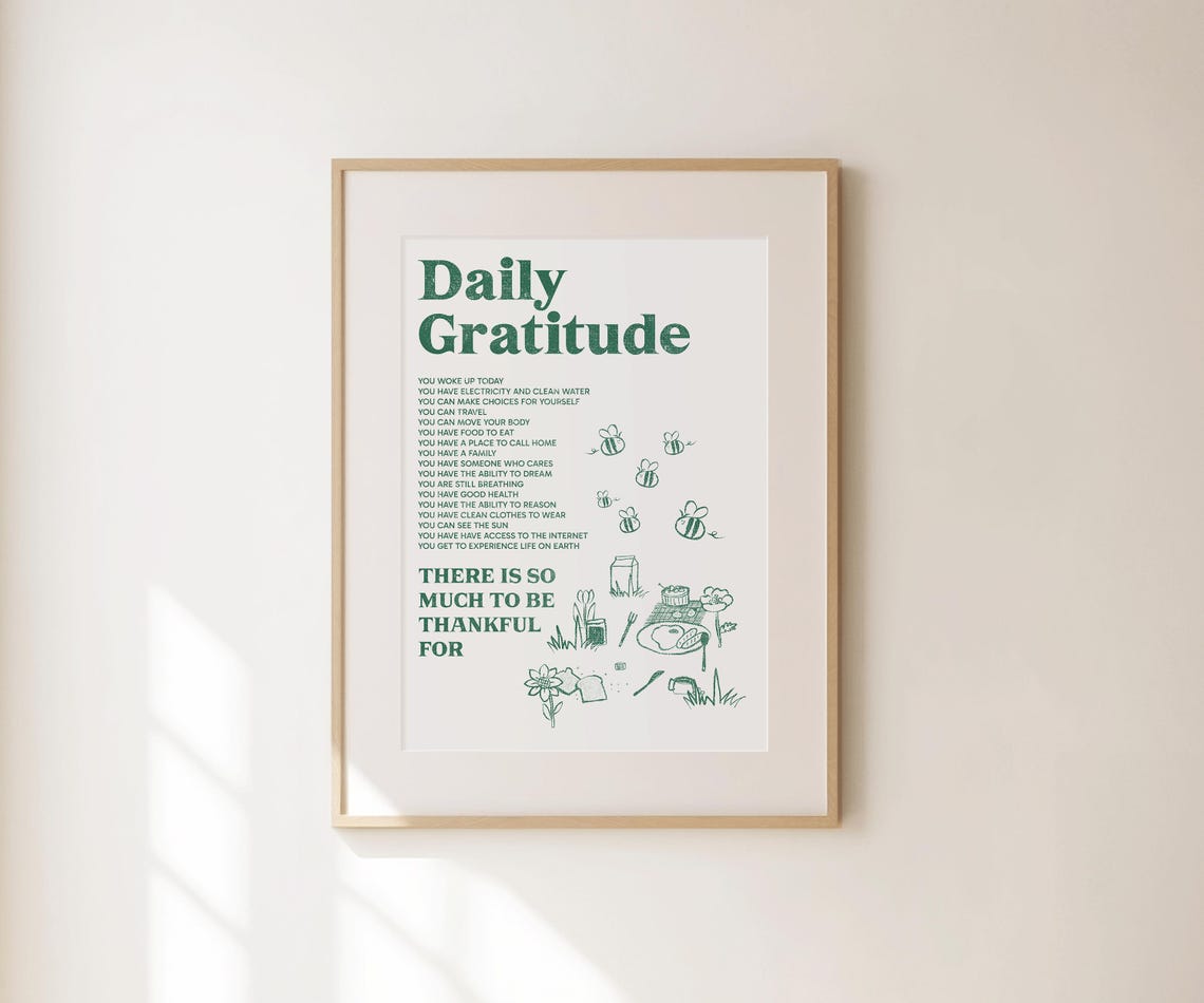 Daily Gratitude Green Affirmations Illustrated Mindfulness Quote Art - Image 2