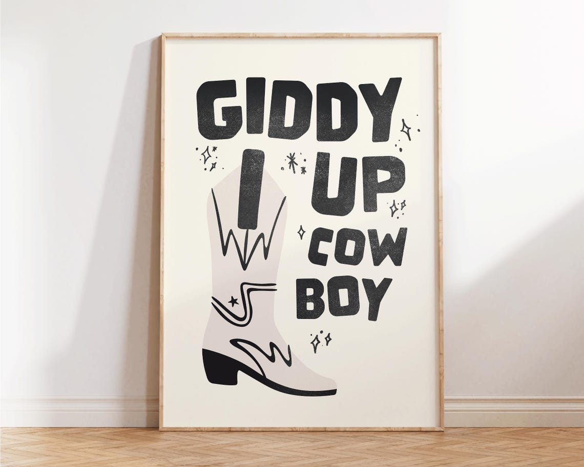 Giddy Up Cowboy Black Boot Western Retro Typography Quote Poster - Image 3