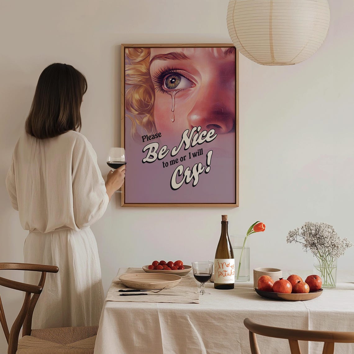 Please Be Nice To Me Or I Will Cry Pink Retro Girly Funny Wall Print - Image 3