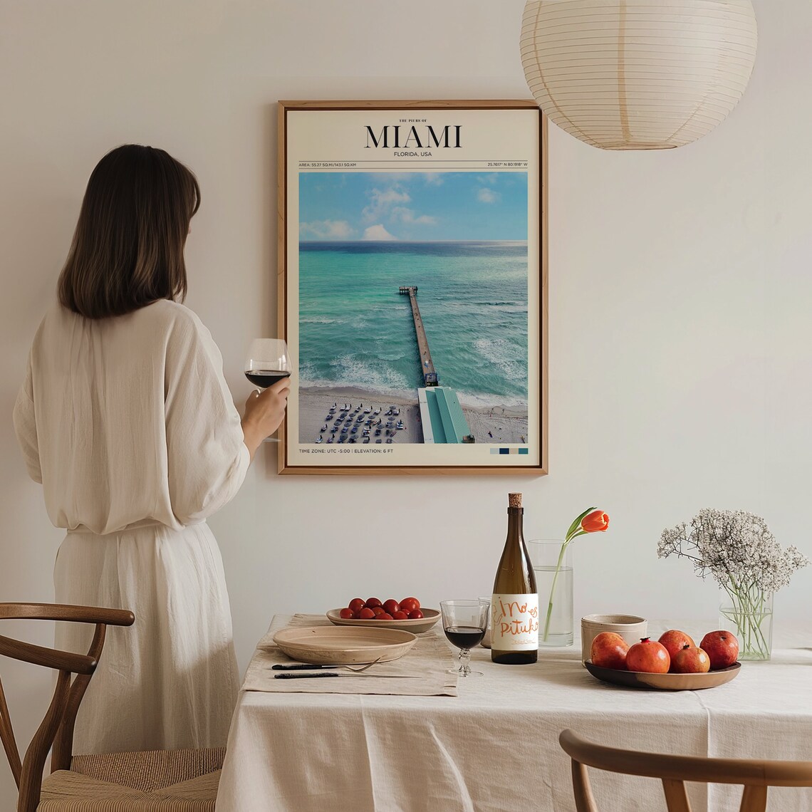 Miami Florida Aerial Pier Beach Turquoise Ocean Waves Travel Poster - Image 3
