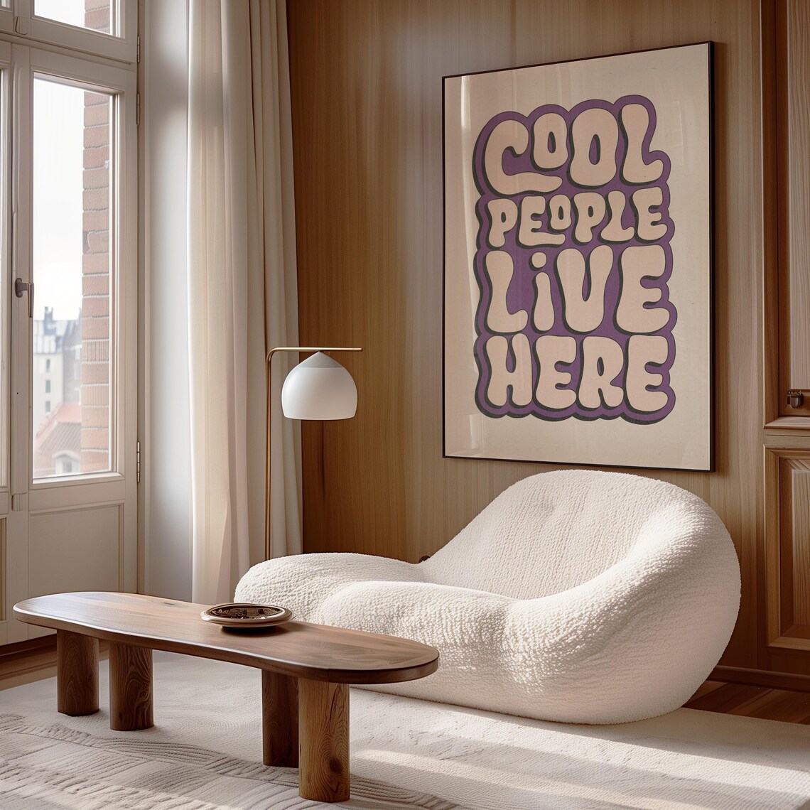 Cool People Live Here Purple Bubble Letter Retro Groovy Quote Poster - Image 2