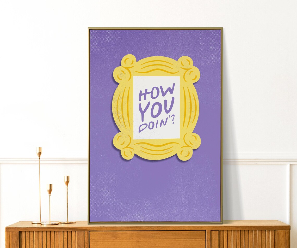 How You Doin Friends Yellow Peephole Frame Purple Quote Wall Print - Image 2