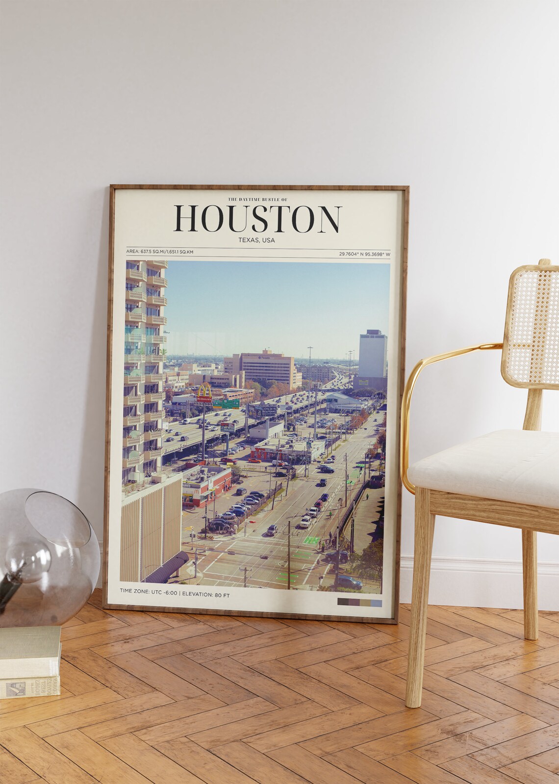 Houston Texas Daytime Freeway City Travel Poster Urban Wall Art Print
