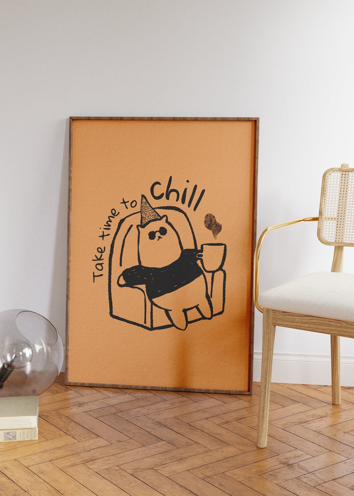 Take Time to Chill Funny Cat Doodle Sunglasses Coffee Humor Poster - Image 2