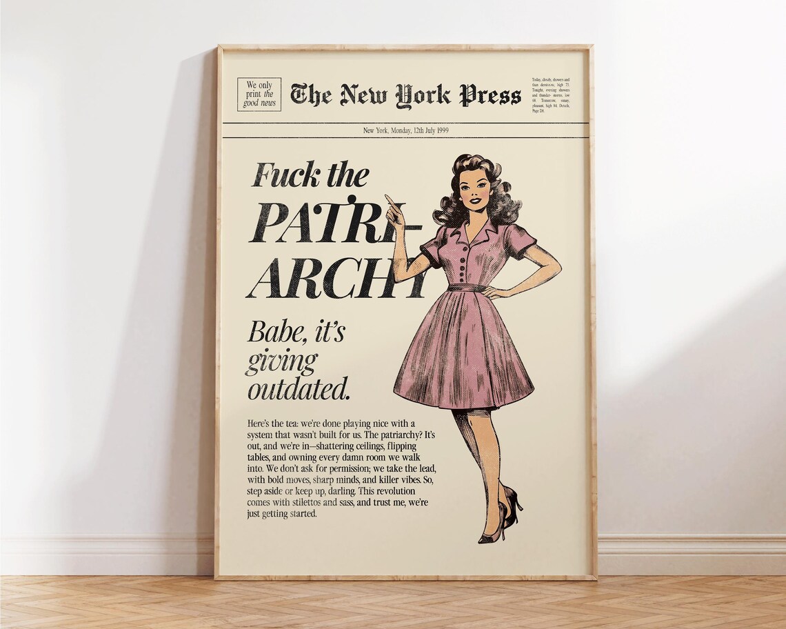 Fuck The Patriarchy Print Retro Feminist Wall Art Trendy Preppy Wall Decor Funny Bedroom Apartment Decor Hot Girls Print Empowerment