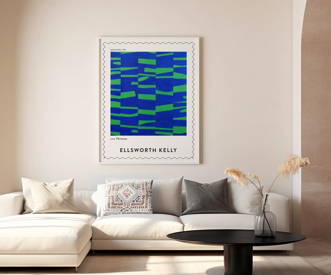 Ellsworth Kelly Meschers 1951 Blue Green Abstract Bar Stamp Art Poster - Image 3