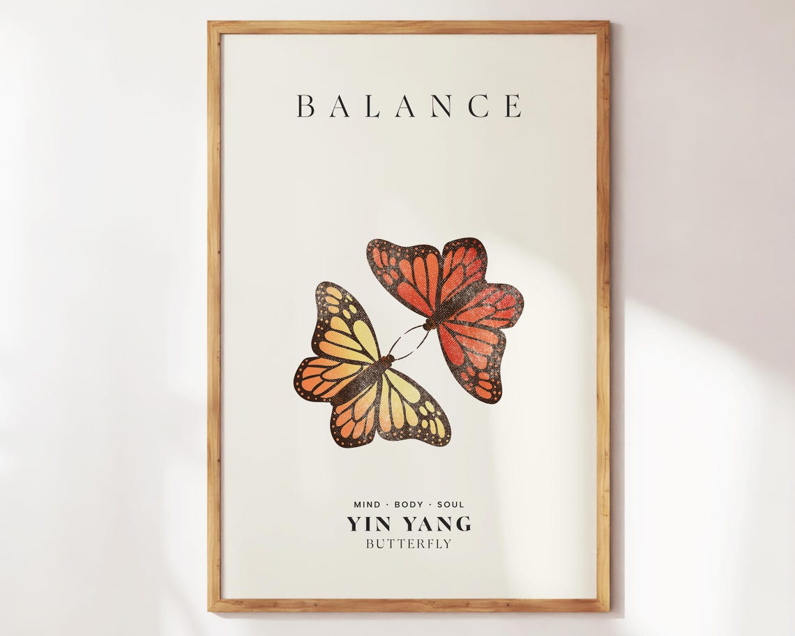 Balance Yin Yang Butterfly Monarch Mind Body Soul Mindful Wall Art - Image 3