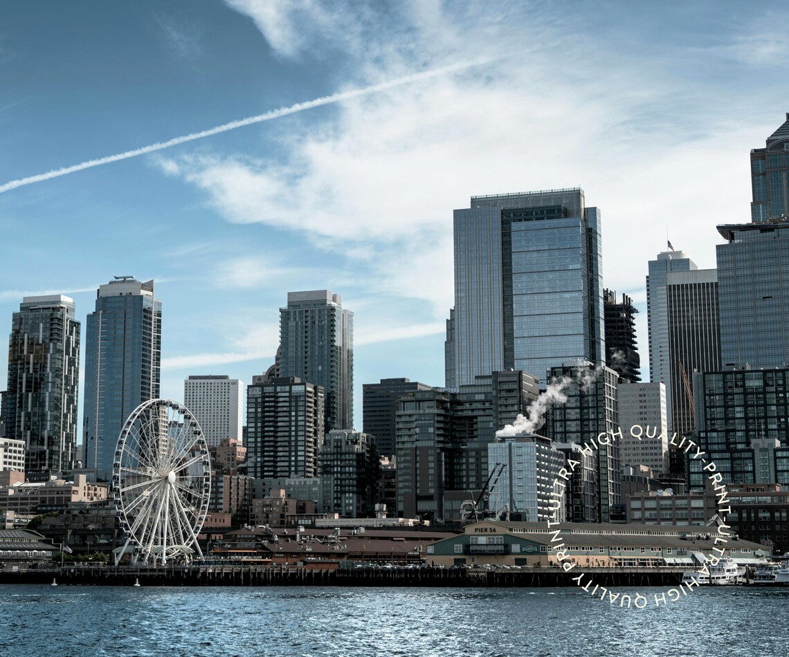 Seattle Washington Skyline Waterfront Ferris Wheel Daylight View Travel Poster - Image 5