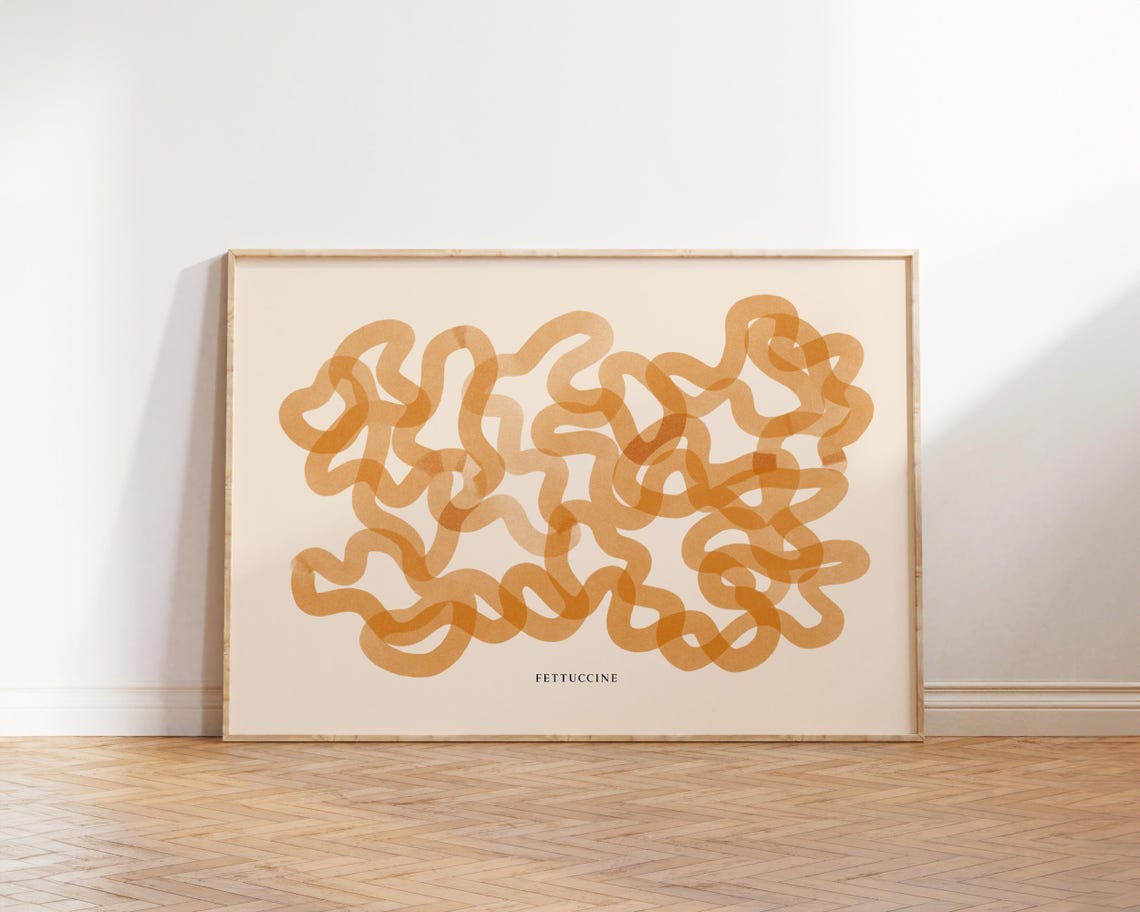 Fettuccine Pasta Abstract Swirl Golden Kitchen Foodie Art Poster