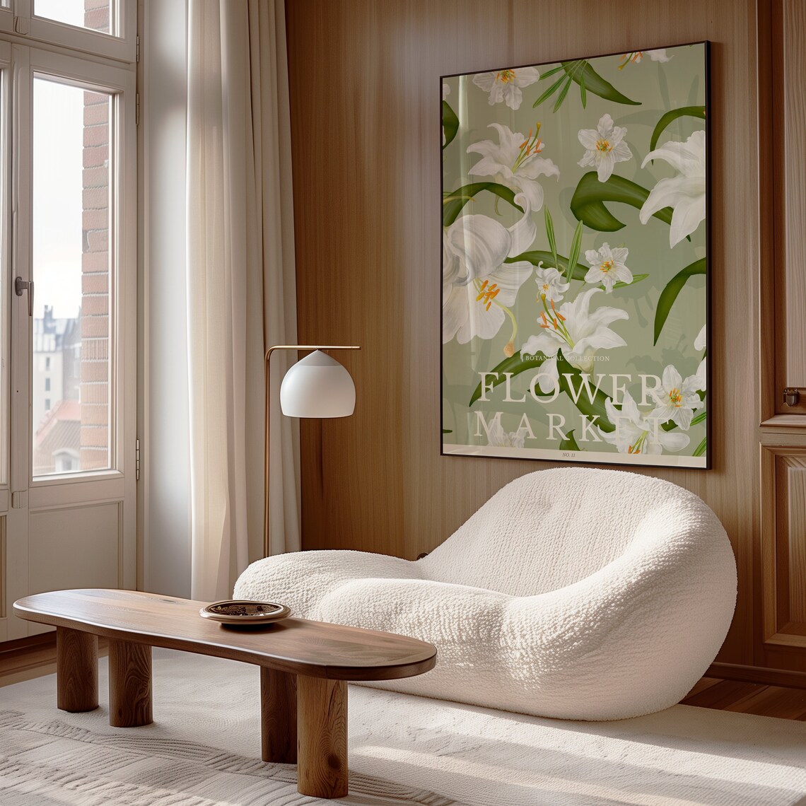 Flower Market No 11 White Lilies Sage Green Botanical Poster - Image 4