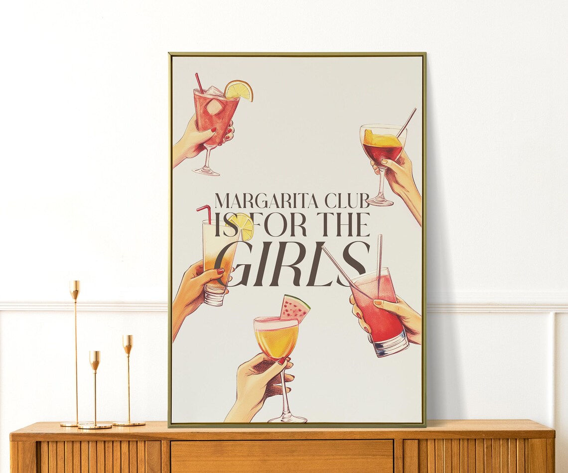 Margarita Club Is For The Girls Neutral Cocktail Cheers Retro Bar Art Poster - Image 4