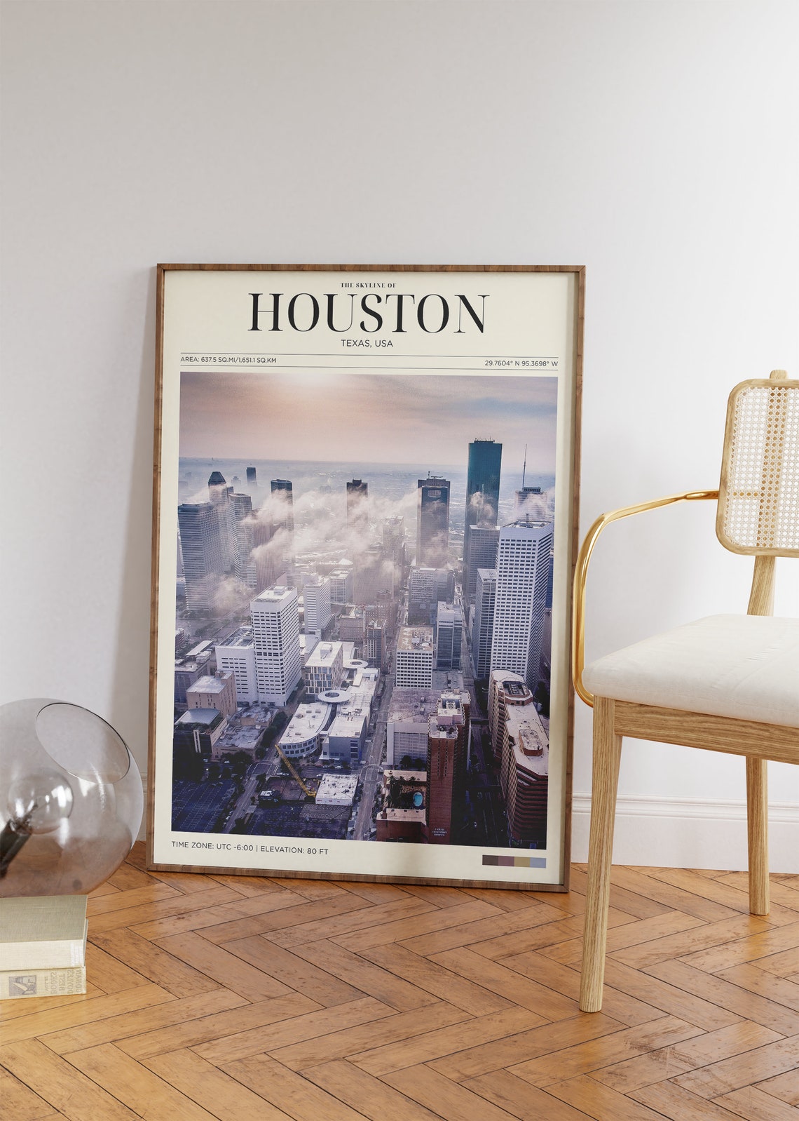 Houston Texas Misty Downtown Skyline Aerial Cityscape Travel Poster - Image 2