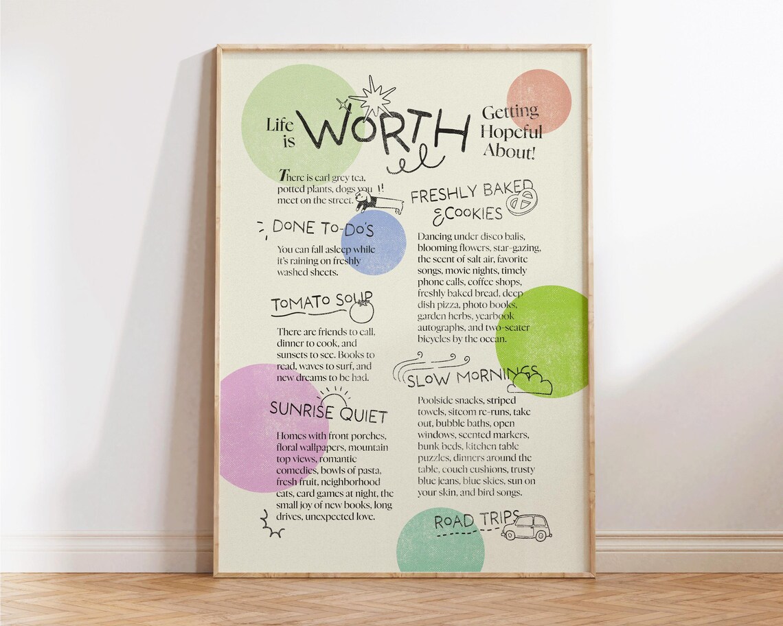Life Is Worth Getting Hopeful About Pastel Gratitude List Colorful Poster - Image 2